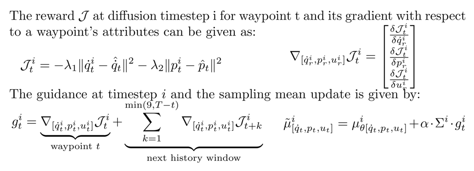 Reward and gradient guidance equations for dynamics-guided diffusion sampling